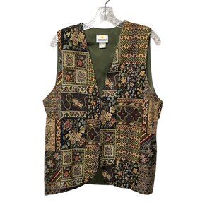 Vtg Smithsonian Institution Floral Paisley Tapestry Vest Womens Sz L Made In USA